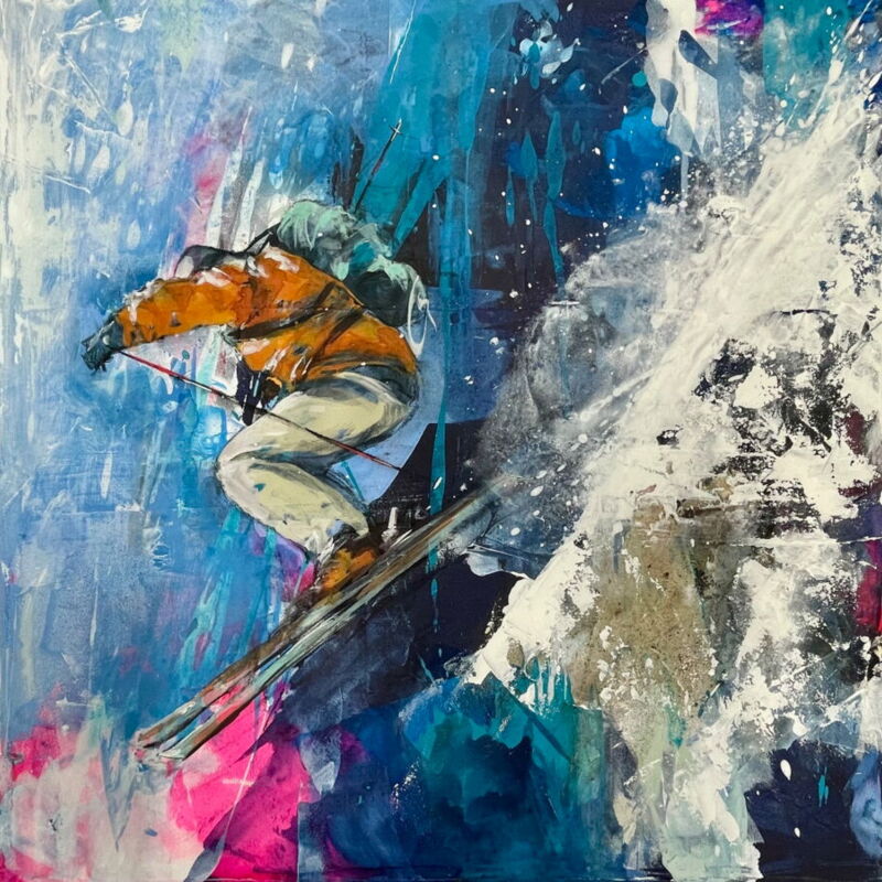 skifahren, freeriden, berge, schnee, natur, silvia lehmann, acryl, acrylbild, kunst, eis, kalt, expressiv, pulverschnee