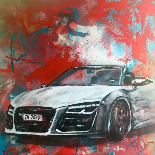 auftragsmalerei, audi R8, Lieblingsauto, auftragskunst, silvia lehmann, zürich, expressiv, acrylbild, acrylicpainting